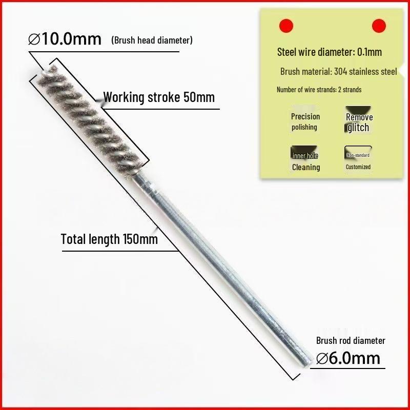 Stainless Steel Pipe Brush with Handle for Deburring, Rust Removal, Polishing, and Cleaning In Extended Inner Holes.
