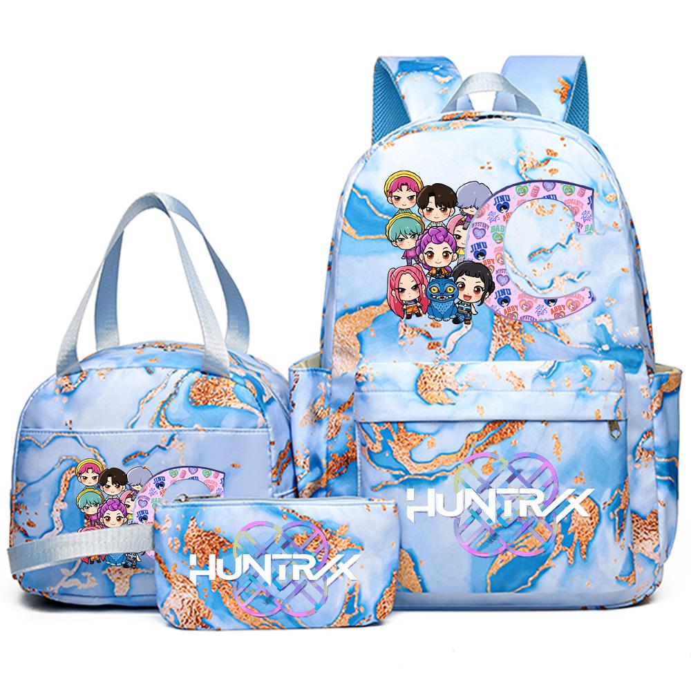 3Pcs/set 26 English Letter K-pop Printed Backpack Handbag Pencil Case for Teenager Student Girl Boy Bookbag Schoolbag Women Large Capacity Travel Bag