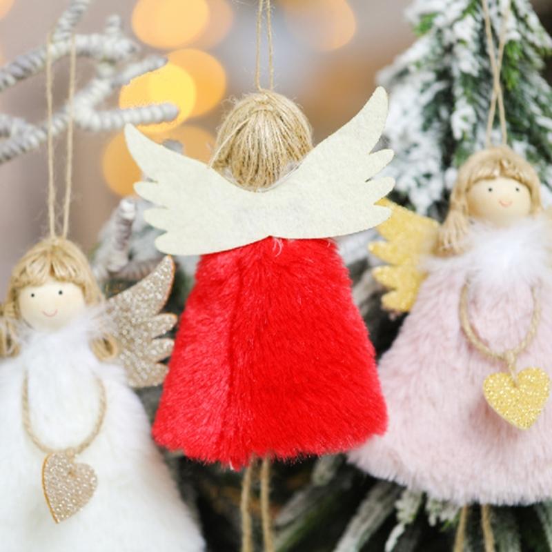 17cm/7’’ Plush Toy Angel Christmas Ornament Cute Hanging for Doll for House Decoration New Year’s Day Party Ornament Dec