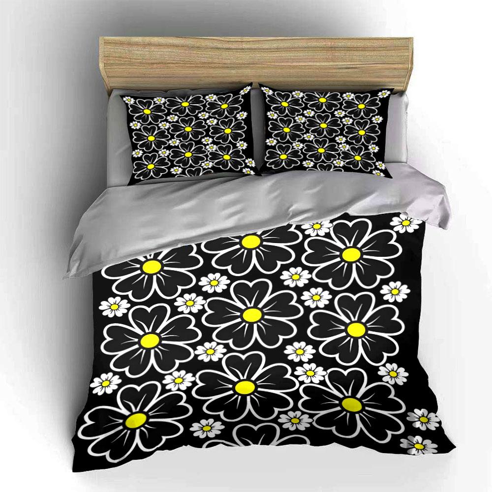 Large daisies, black background. Bedding sets Duvet cover sets Duvet covers Pillowcases(1*Duvet Cover 2*Pillowcases without duvet insert)
