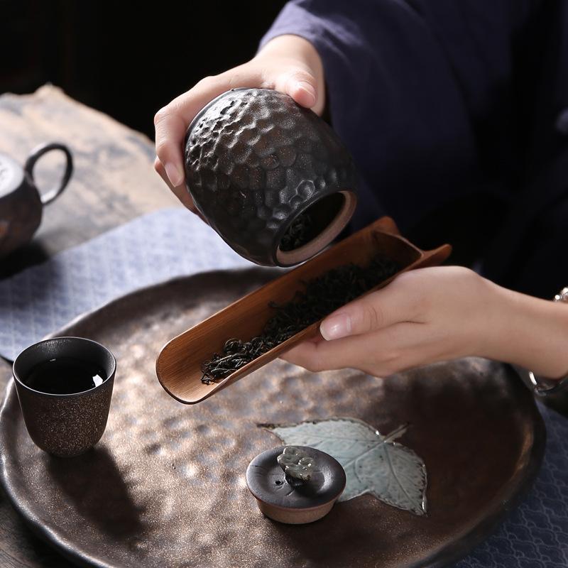 BRGilded Iron Glazed Hammered Tea Jar Ceramic Awakening Tea Jar Spice Container Handmade Storage Jars Ceramic Pet Urn 250mlEY