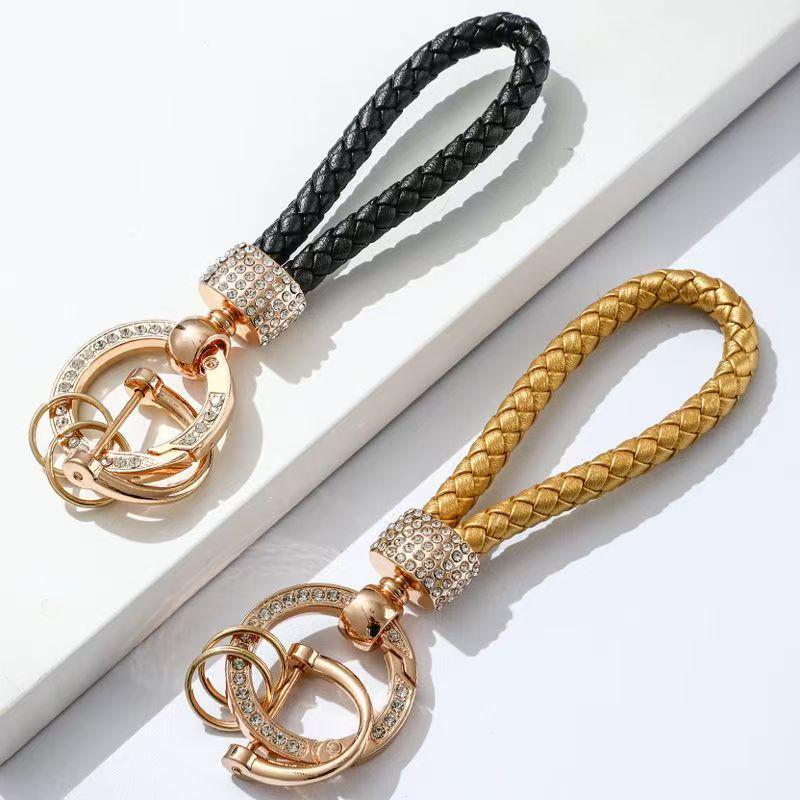 Luxury Keychain: Handwoven Imitation Diamond Leather Bracelet with Metal Buckle for Men & Women