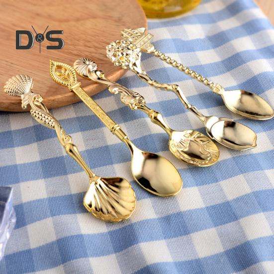 Juego de 5 cucharas para café de aleación de estilo real y forma antigua y elegante