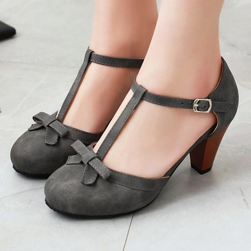 Elegant Women's Pumps Lolita D'Orsay Summer Shoes Fashion Strap Black Grey High Heels Classic Party Office Shoes Women Comfort
