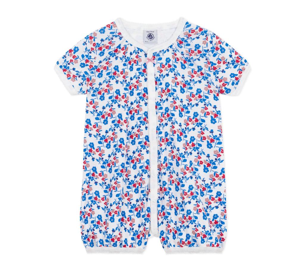 Short Romper A0CP5 6 months 67cm [Petit Bateau] Off-white/Multicolor