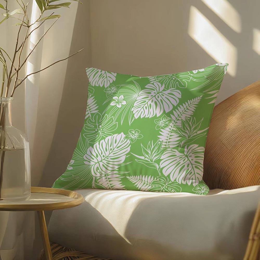 Monstera Pattern Cushion Cover Soft Short Plush Pillow Cover Smooth Cozy Texture Aesthetic Cushion Case Home Decor