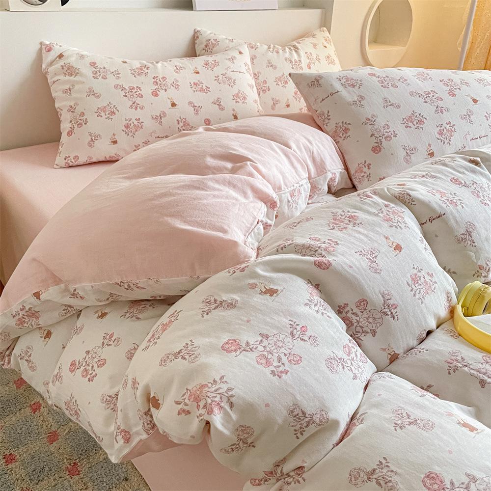 Pure Cotton Class A Maternal And Infant Grade Double-Layer Yarn Four-Piece Set, Summer Breathable Small Floral Dormitory Can Be Washed Without Pilling