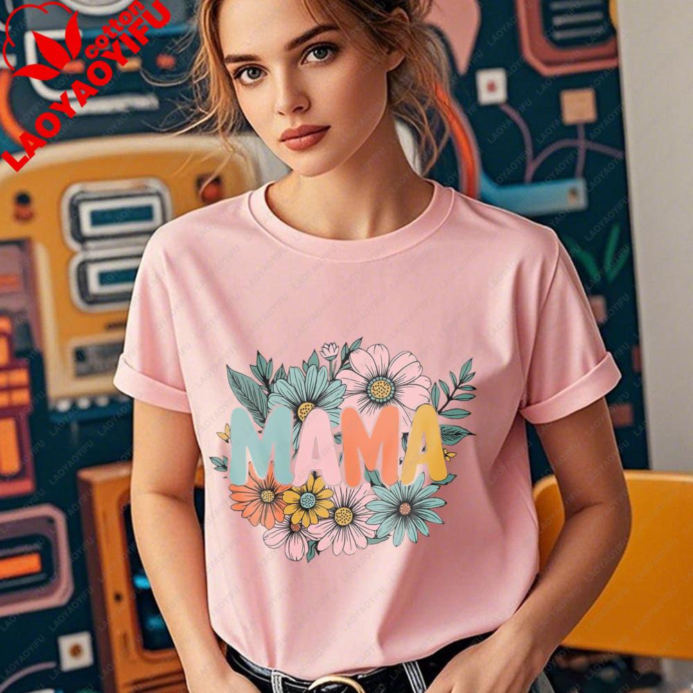 Flower Mama Shirt Women Mama Graphic Tee Fashion Summer Women Crewneck Tops Creative Design Tshirt Mothers Day Gift Tshirt