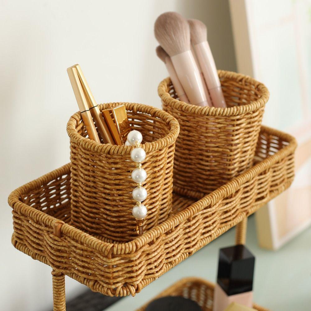 Large Capacity Tableware Storage Container Rustic Style Plastic Pen Holder Household