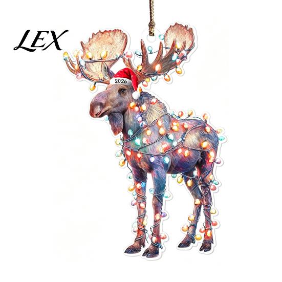 Christmas Tree Hanging Accessories Animal Ornaments with Lanyard, Cute Double Sided Pendant 2026 Acrylic Gift Tags Santa Hat, 2D Flat Sign for Holiday