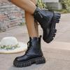 Punk Solid Black Lace Up Riding Boots Women 2025 Winter Thick Bottom High Heel Ankle Boots Side Zip Decoration Shoes