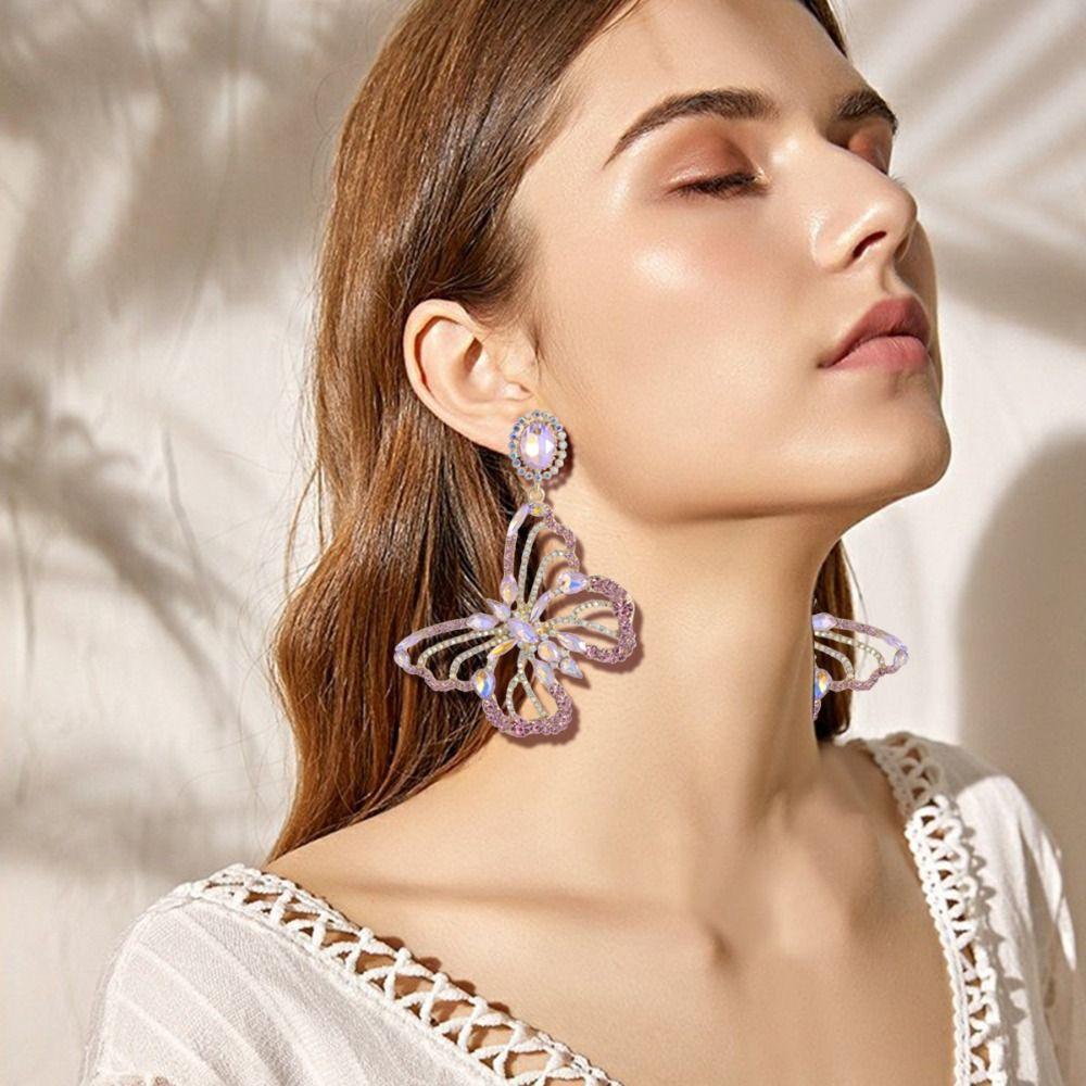 Shining  Earrings Colorful Crystal Jewelry Bridal Butterfly Rhinestone Earrings  Women
