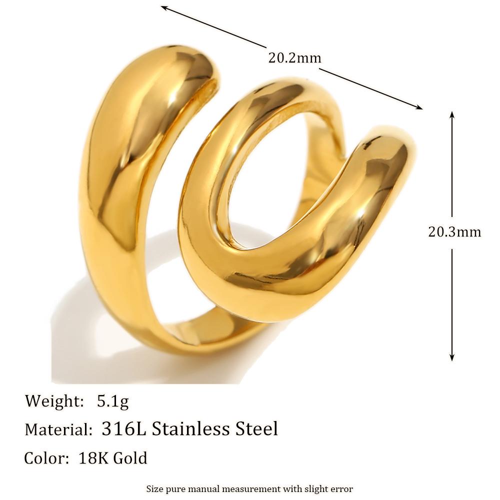 

E.B.belle New Design Luxury Square Heart Zircon Wide Facted Lines Ring Gold Plated Stainless Steel Fashion Women Jewelry 6