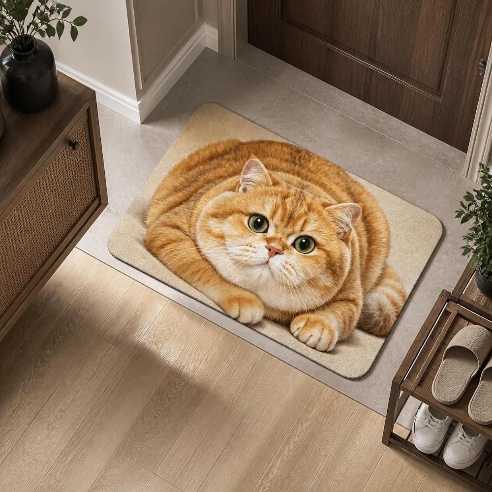 Diatomite Entryway Rug Non-slip Pet Floor Mat Cute Cat Print Doormat Household