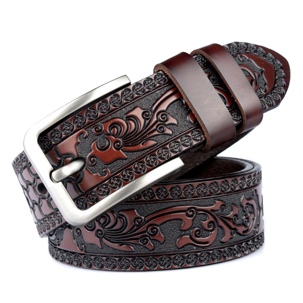 

Top Luxury S Belt Real Cowhide Fashion Designer High Quality Genuine Leather Belts For Men Male Vintage Carving Craft Gift 105cm