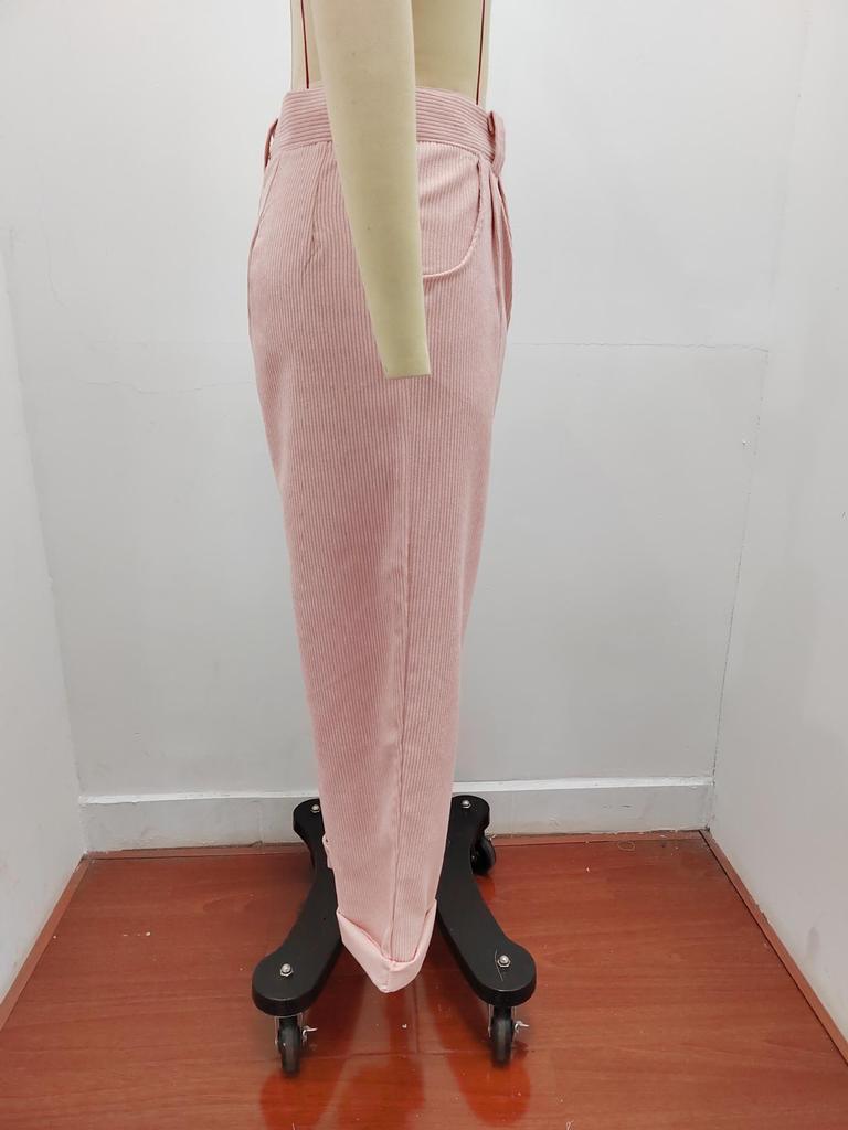 Women's High Waist Corduroy Straight-Leg Pants - Solid Color, European & American Style, Autumn 2025 Collection