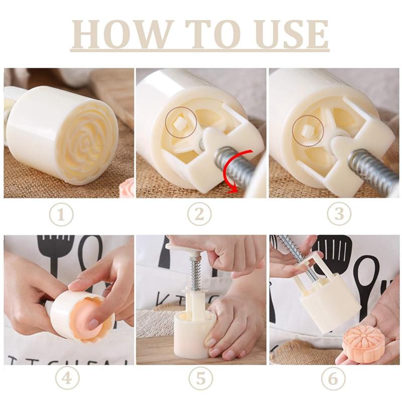 5/6Pcs Mooncake Mould Hand-Pressure Square/Flower/Fan Shaped Cookie Mold DIY Pastry Tool for Mid-Autumn Festivals Decoration