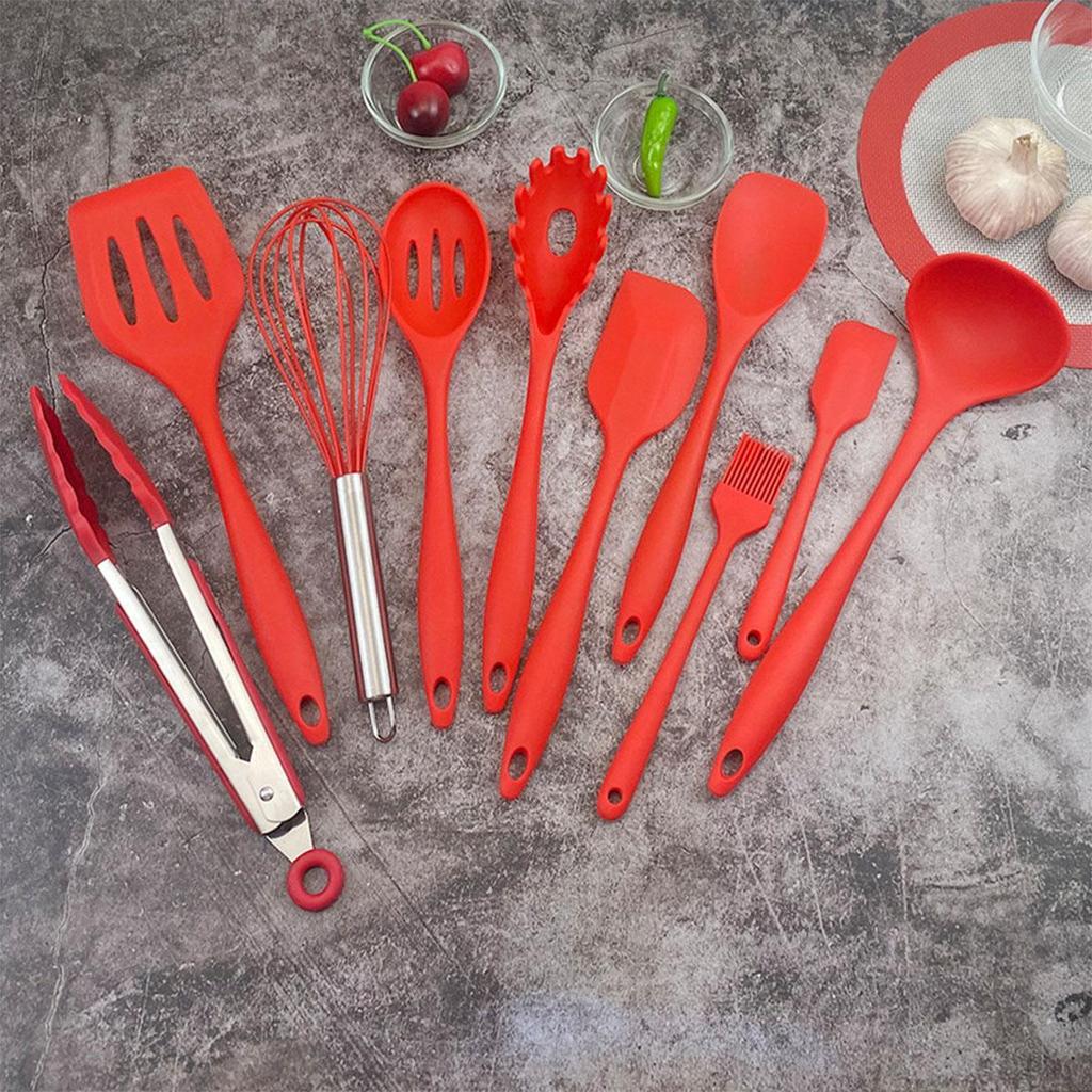 10PCS Silicone Kitchen Utensil Set - Spatula, Spoon, Ladle, Spaghetti Server & Slotted Turner