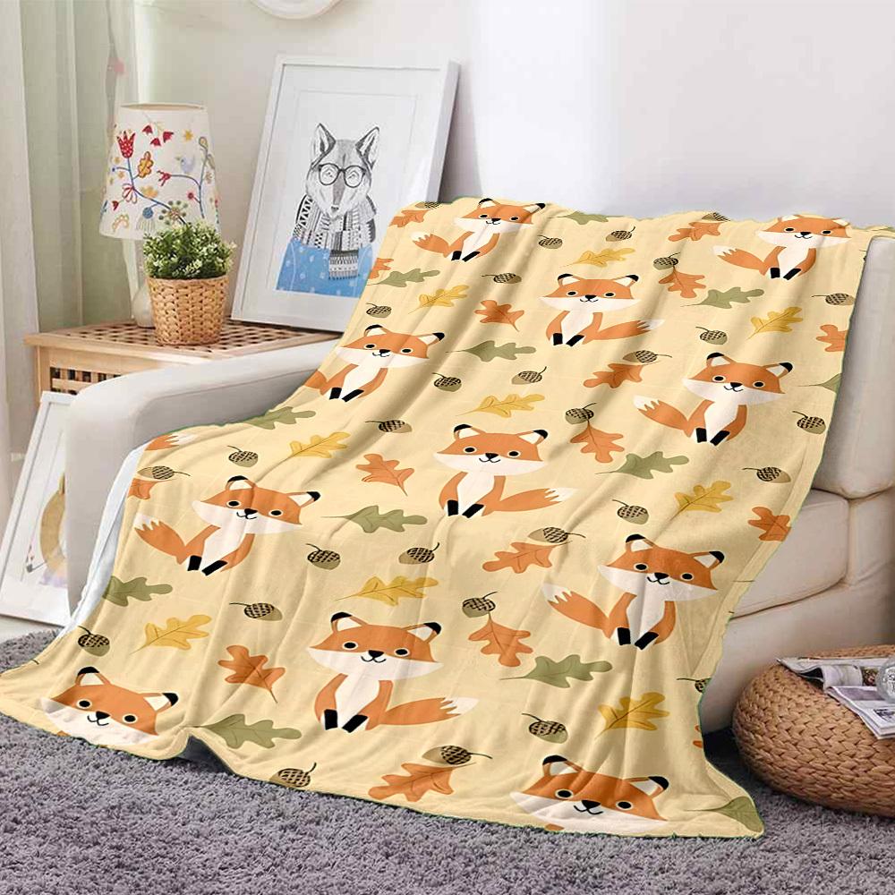 1pc Autumn Foxes Blanket, Lightweight Flannel Throw Blanket for Sofa, Bed, Travel, Camping, Living Room, Office, Couch038