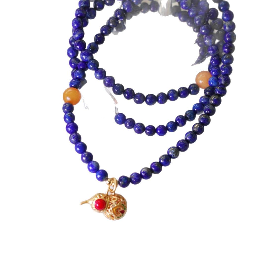 Vintage High-End Natural Lapis Lazuli Old Beeswax White Crystal Multi-Circle Bracelet Bracelet.