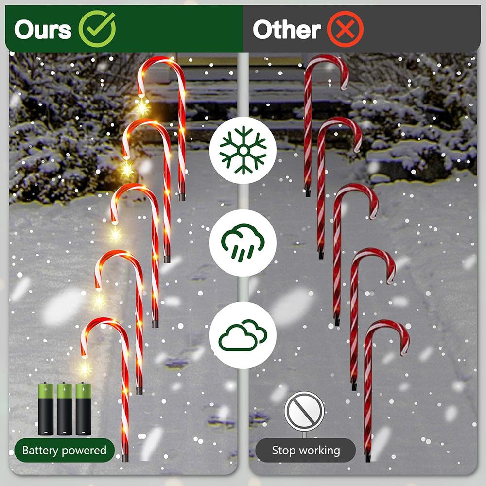Christmas Candy Cane Lights 8 Modes Timer Remote Waterproof Battery Operated Pathway Marker Garden Landscape Decor Lawn Lights