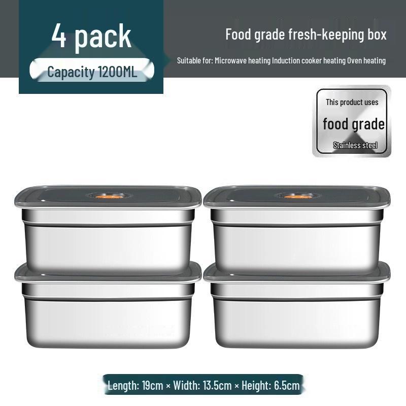Stainless Steel Food Storage Box with Lid - Square Tray Lunch Container for Office Workers