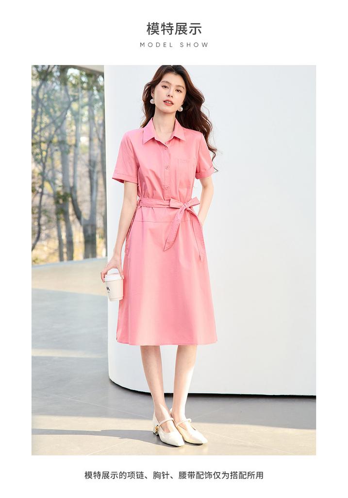 26 year new summer casual high-end shirt skirt, mid length skirt, waist cinching elegant short sleeved skirt, A-line skirt, dress, skirt