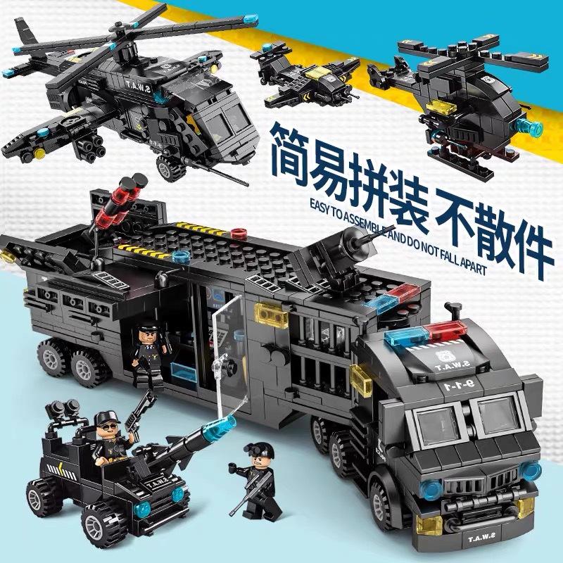 Chinese Police Building Block Bus - Educational Toy for Boys