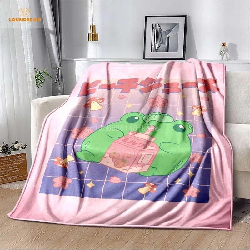 Anime Green Frog Designová deka s velkými očima Měkká přehoz přes postel Plážový teplý cestovní povlak pro děti Chlapci Dívky Dárek