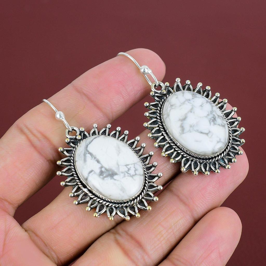 Howlite Earring Genuine Gemstone Earring 925 Sterling Silver Earrings Dangle Earring Handmade Silver Jewelry Gifts For Women Howlite Jewelry