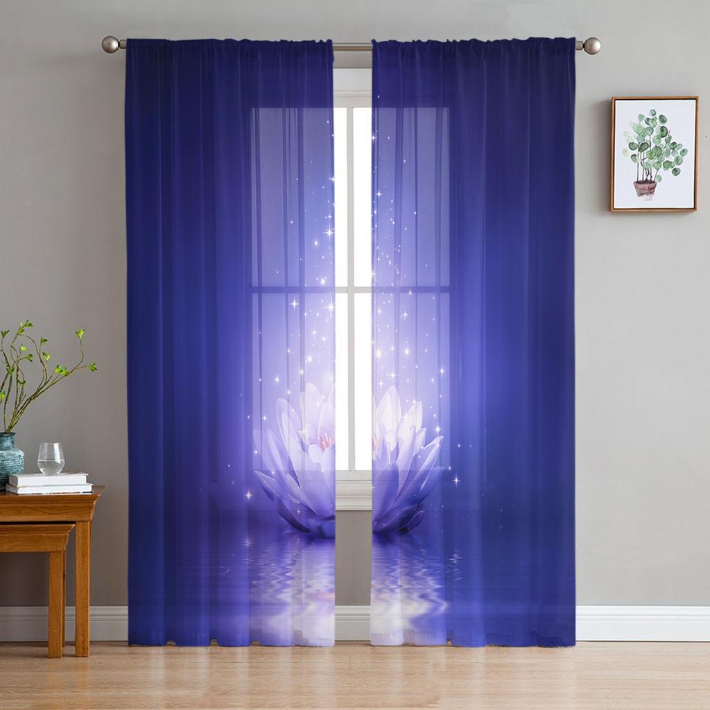 Magischer Lotus auf der Wasseroberfläche, Vorhang für Wohnzimmer, transparente Tüllvorhänge, Fenstervorhänge für das Schlafzimmer, Zubehör, Dekor