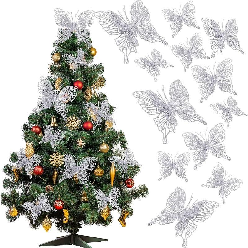 

5/10Pcs Glitter Butterflies Christmas Decoration Xmas Tree Sparkling Butterflies Hanging Ornaments Home Decor New Year 2026 Gift 5Pcs