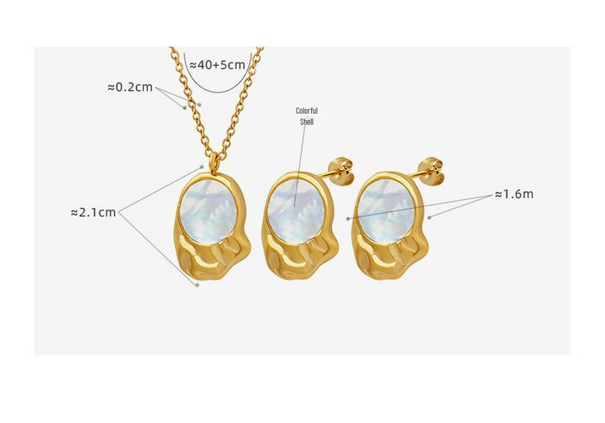 Korean-Inspired Irregular Mother-of-Pearl Pendant Necklace & Earring Gold-Plated Set