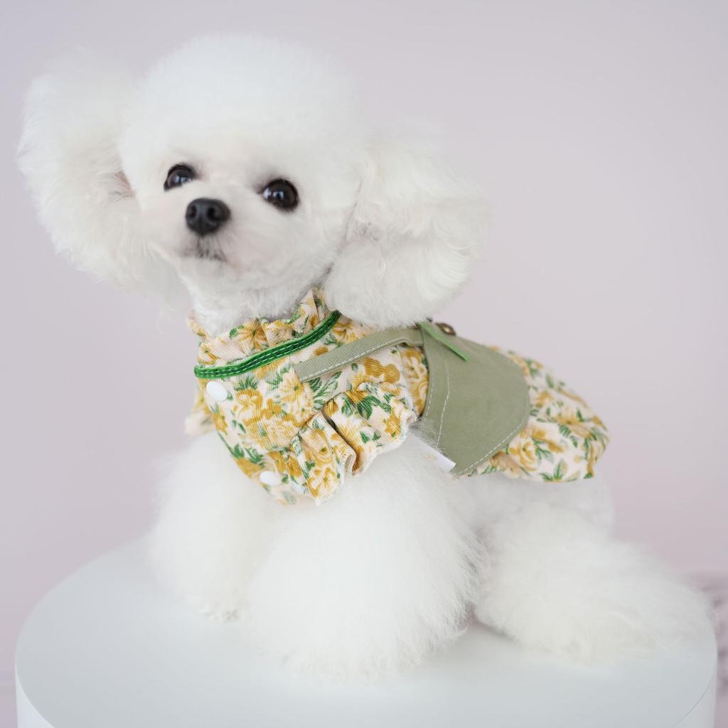 Pet Clothes Princess Style Floral Vest Skirt Cute Cat Teddy Bear Floral Plus Plush Cotton Coat Dog Clothes for Small Dogs Jacket