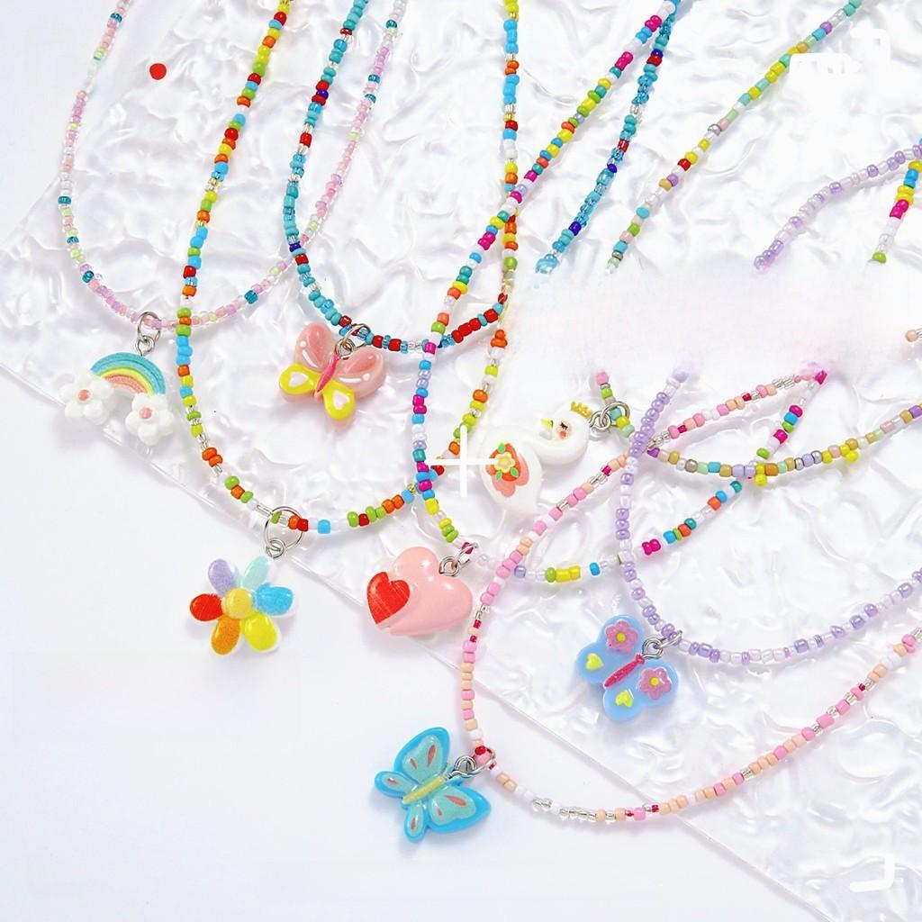 Kids Butterfly Heart Necklace Handmade Beaded Jewelry For Girls Spring 2025
