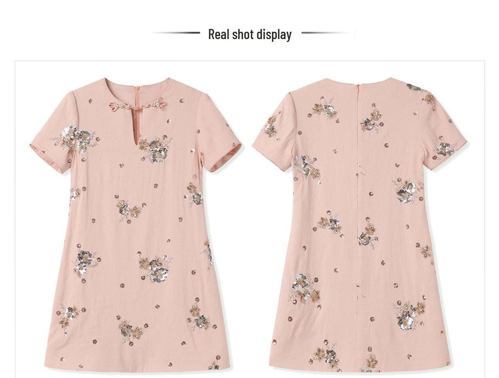 Chinese National Style Embroidered Summer Dress with Beading In Floral A-line Design