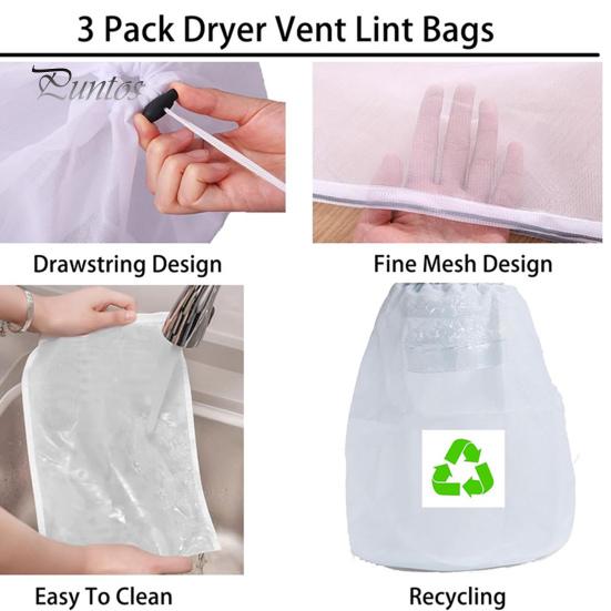 Electric Dryer Lint Trap 3 Pcs Vent Catcher Bag Dust Indoor Outdoor High-quality And Filter for Ventless Capturing Removal Dryers