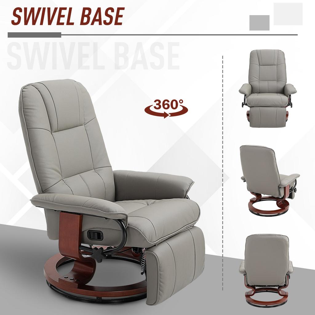 Reclining Swivel Chair, with Footrest - Grey