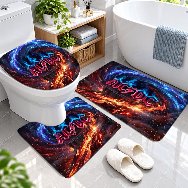 3-teiliges Flanell-Toilettenmatten-Set ACDC Badezimmerteppich Badvorleger Rutschfest Wohnkultur