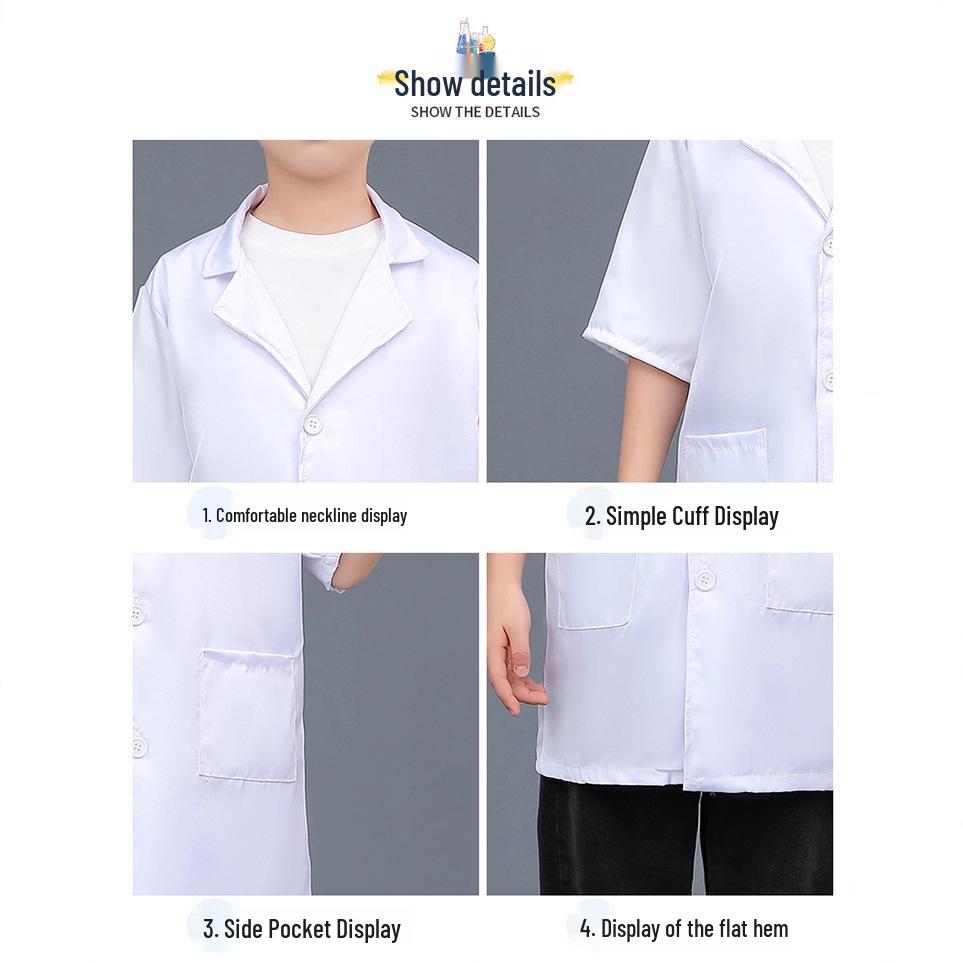 Children's Long Sleeve White Lab Coat Costume for Doctor or Nurse Role Play
