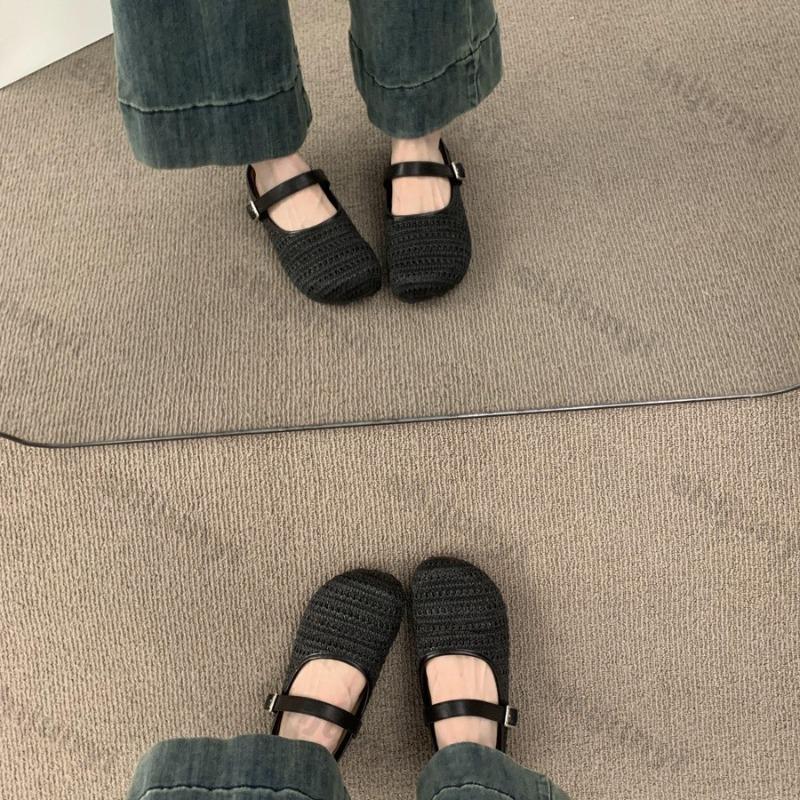 Fashion Women's Half Slippers 2025 Spring Summer New Vintage Fly Weave Baotou Flats Fashion Square Button Slip on Outdoor Casual Sandals