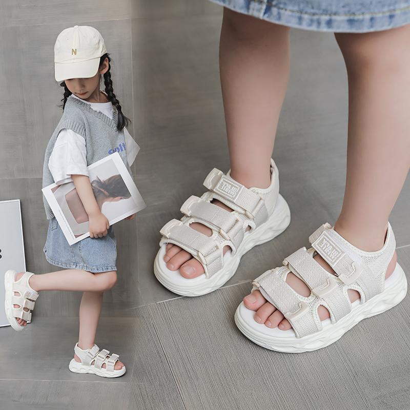 Girls Beach Shoes Soft Sole Open Toes Comfortable Kids Sandals Hook&loop Trendy 2025 Summer New Children Casual Shoes Non-slip