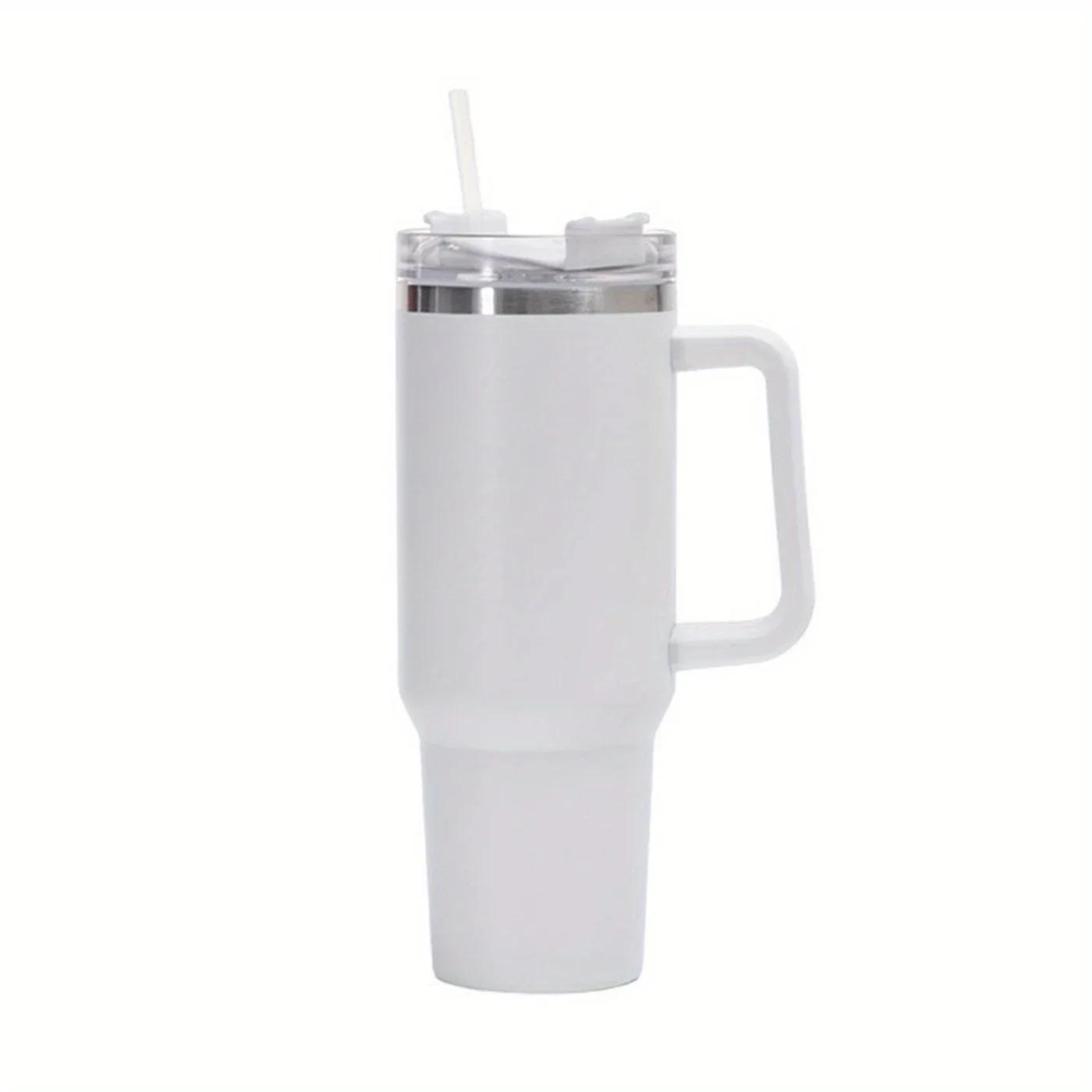 304 Edelstahl Isolierte Wasserflasche Thermische Kaffee Auto Tasse Kalte Tassen Vakuum Glaskolben mit Griff Stroh für Sport Gif 40oz white