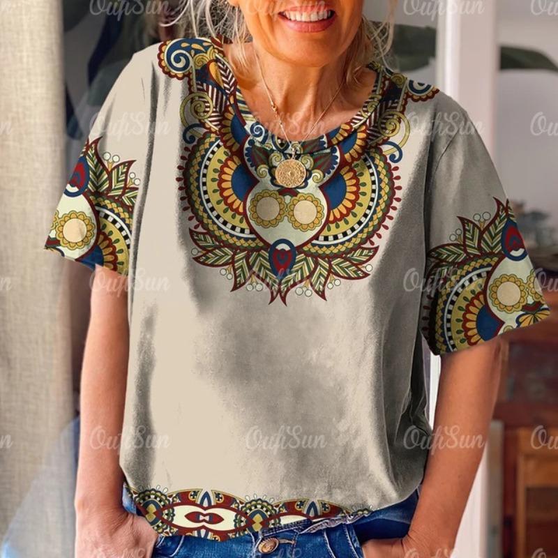 Retro Women's 3D T Shirt Ethnic Pattern Print Summer Short Sleeve Oversized Clothing Street Casual O Neck Pullover Female T-Shirts