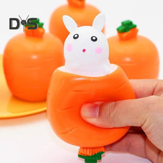 4Pcs Popping Rabbit Carrot Squeeze Toy Anxiety Stress Relief Bunny Radish Sensory Pinch Toy Kids Adults Vegetable Animal Fidget Toy