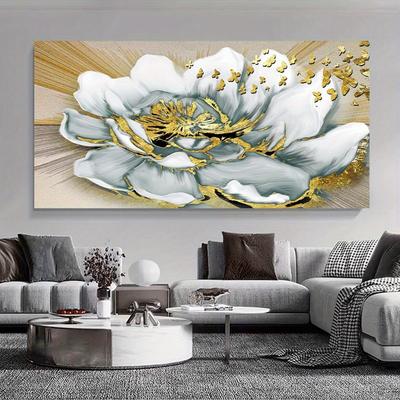 Pittura su tela astratta di fiori dorati Poster artistico e stampa da parete Immagine per parete Camera da letto Decorazione per la casa