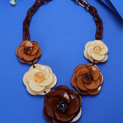 Kadınlar için Boho Seksi Akrilik Gül Çiçek Choker Kolye, Kaplama Yok, Günlük ve Tatil Günleri için Bahar Mevsimi Moda Aksesuarı