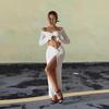 "2024 Women's Long-Sleeve V-Neck Slit Maxi Dress with Two-Piece Suit for Summer and Autumn"