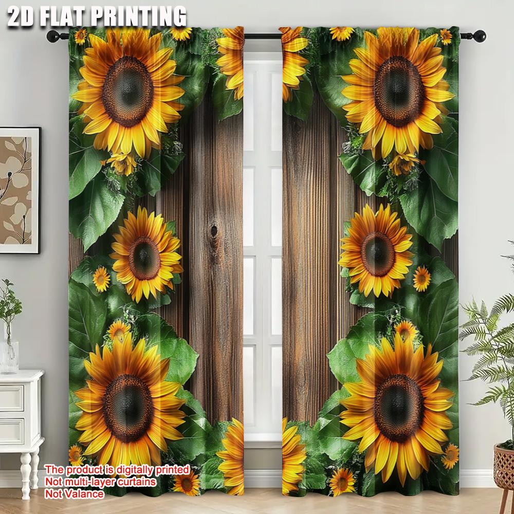 2pcs   Fashionable Curtains 2D print Rustic Wooden Barn and Sunflower 100% Polyester (without rod) All Seasons Ldeal for Bedroom