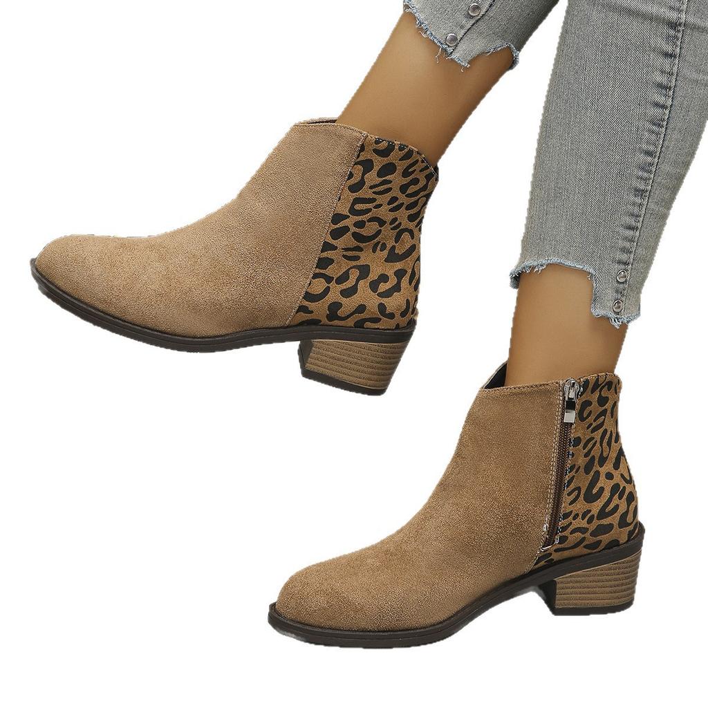 Autumn new plus-size round toe low-heeled thick-heeled boots European and American suede side zipper boots